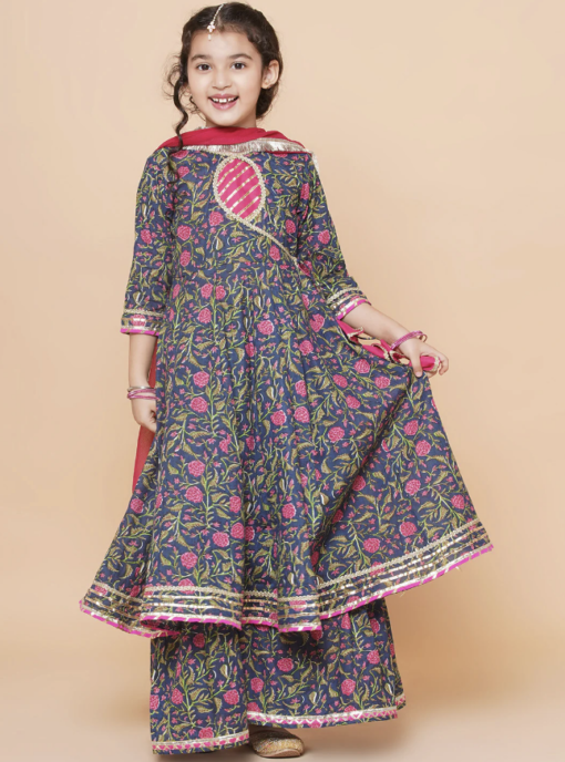 Blue Floral Angrakha Gotta Patti Kurta Sharara set With Dupatta - Image 4